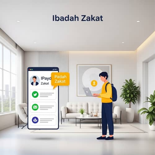 Ibadah Zakat Illustration: Online Charity in Minimalist Setting
