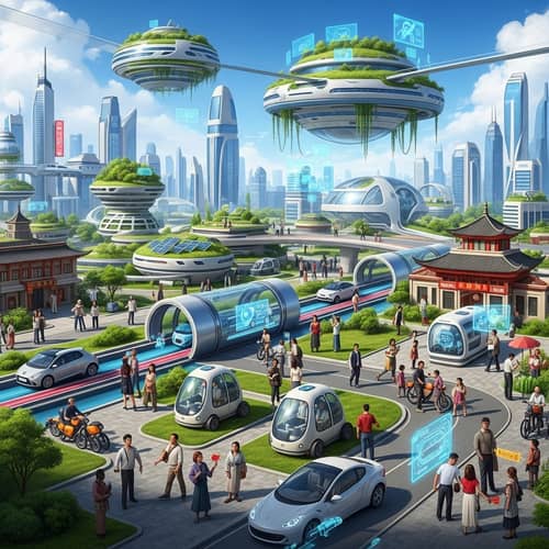 Futuristic Globalization Scene - Diverse Cultural Cities & Technology