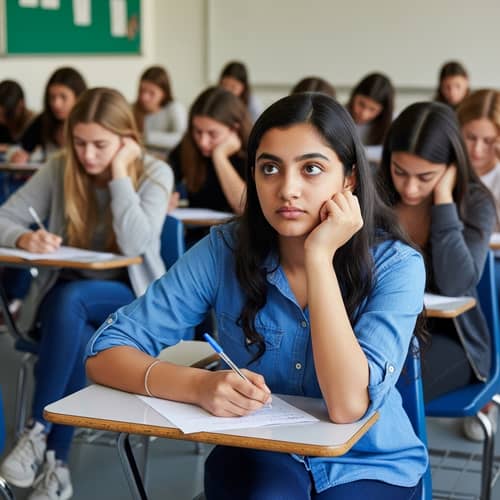 Captivating Educational Scene with Diverse Students Taking Exam