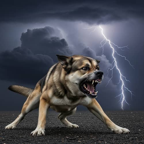 Intense Aggression: Growling Dog in Defensive Stance