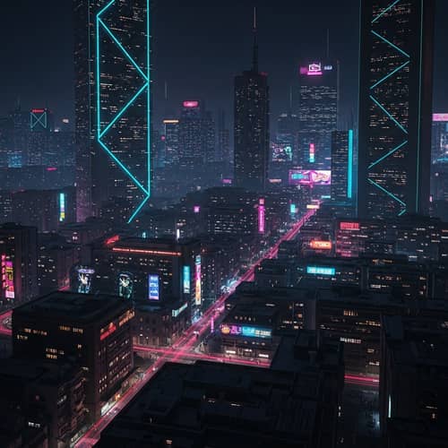 Futuristic Cyberpunk Cityscape at Night | Neon Skyscrapers