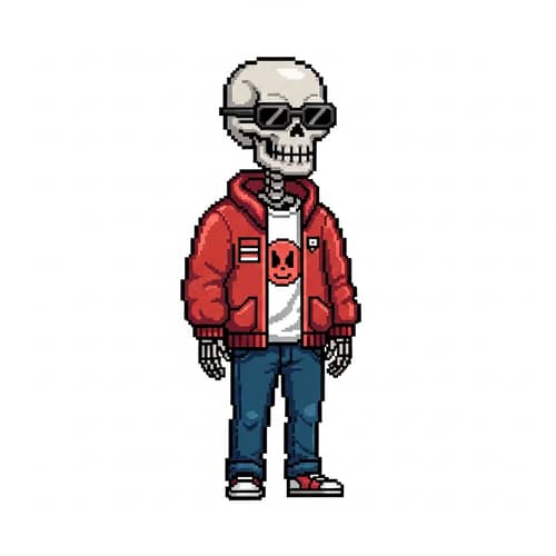 Cool Skeleton Pixel Art in 90's Style | Unique Design