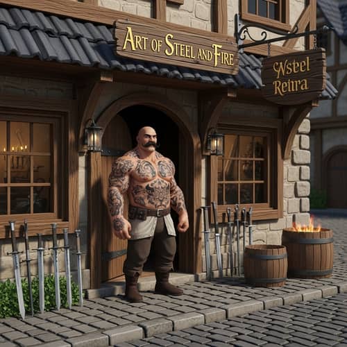 Art of Steel and Fire | Medieval Artisan Shop in Enchanting Setting