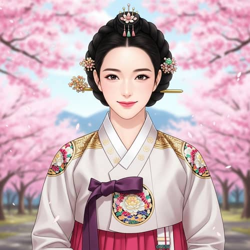 Beautiful Asian Woman in Traditional Hanbok | Vibrant Silk Garment