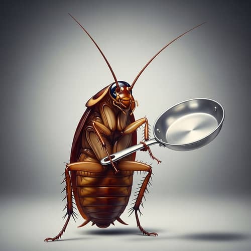 Anamorphic Brown Cockroach with Frying Pan | Surrealistic Scene