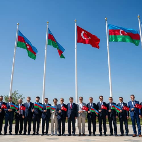 Multicultural Unity with Azerbaijani and Turkish Flags - Solidarity Shot