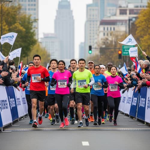 Diverse Group Marathon Runners Race Through City | Event 2023