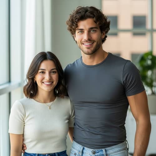 Stylish Couple Smiling Together in Cool Ambiance