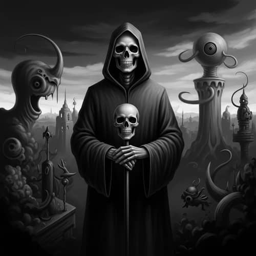 Enigmatic Surreal Death Scene in Monochrome