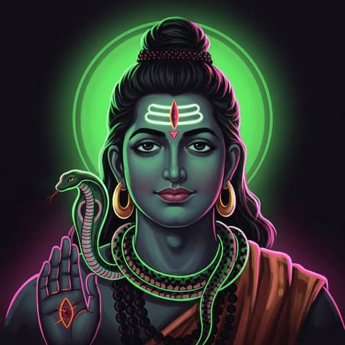 Neon Cyberpunk Figure with Third Eye and Serpent - Digital Art