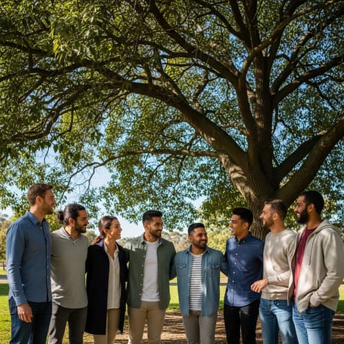 Diverse Group Engaging in Casual Conversation & Laughter