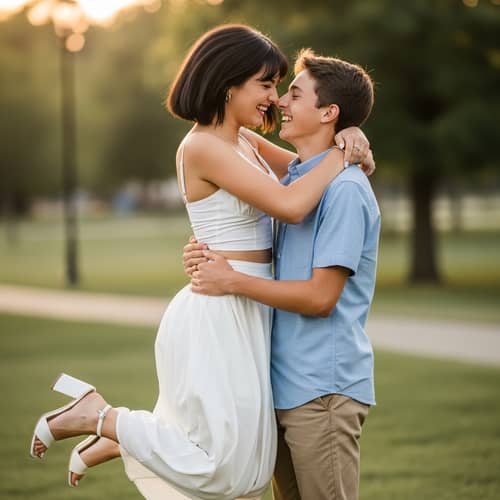 Teenage Girl Playfully Jumps Towards Boy | Expressing Affection