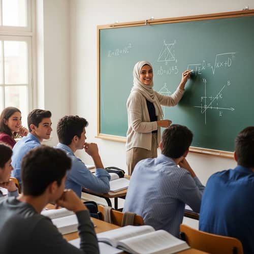 Middle Eastern Math Teacher Engaging Students with Equations