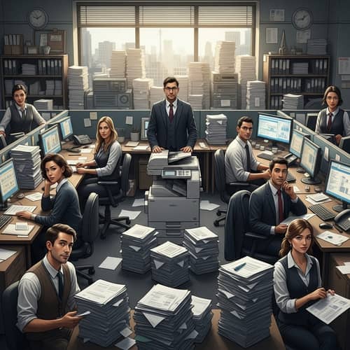 Disorganized Accounting Department Office with Unmotivated Employees