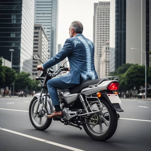 Middle-aged Indian Man Riding 125cc Motorcycle in City | X-ray Back View
