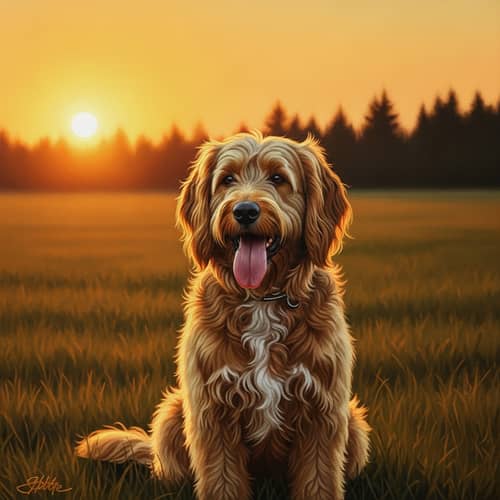 Majestic Canine at Sunset | Radiant Gold Brown Fur Painting