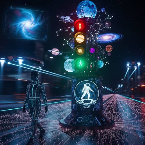 Space-Themed Traffic Light: Human Crossing Road