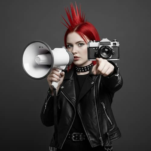 Fiery Red-Haired Girl with Megaphone | Punk Rock Attitude