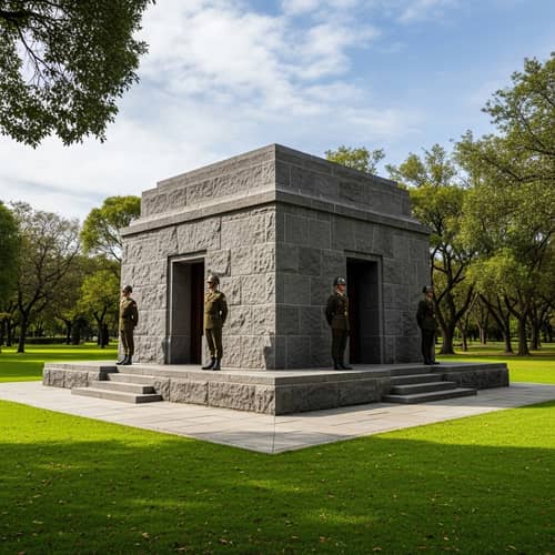 Gray Granite Structure in Lush Green Park