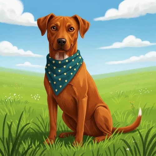 Medium-Sized Russet-Brown Dog in Green Field