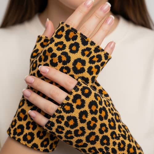 Natural Manicure in Leopard Print Fingerless Gloves