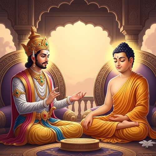 Historical South Asian King in Dialogue with Gautam Buddha
