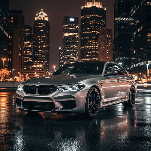 Sleek BMW M5 F90 in Urban Night Setting | Modern Engineering