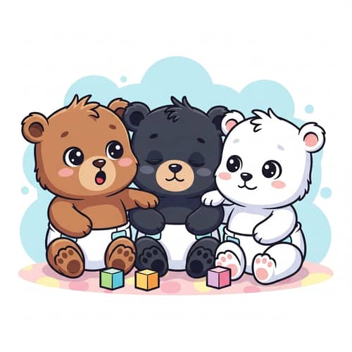 Adorable One-Month-Old Baby Bears in Diapers | Cute Cartoon Trio