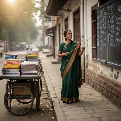 Outdoor Education Scene with Female South Asian Teacher