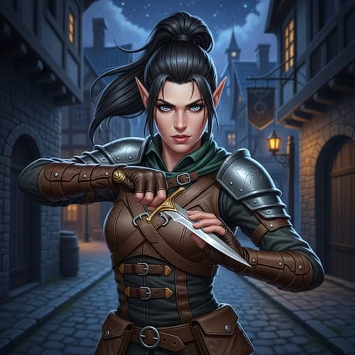 Female Half-Elf Rogue in Leather Armor | Fantasy Character Art