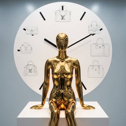 Chic Golden Mannequin with Stylized Handbag Clock