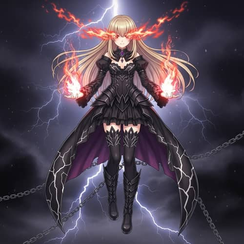 Gothic Anime Girl with Blazing Eyes and Lightning Costume