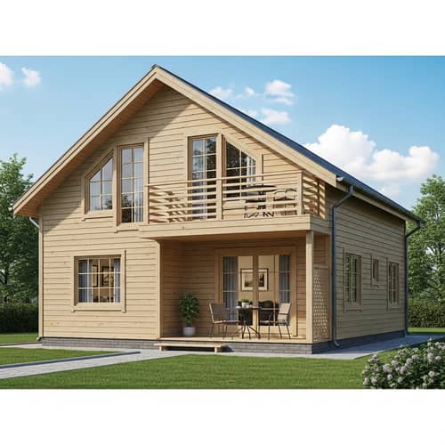 Realistic Single-Storey Frame House with Balcony and Plastic Windows