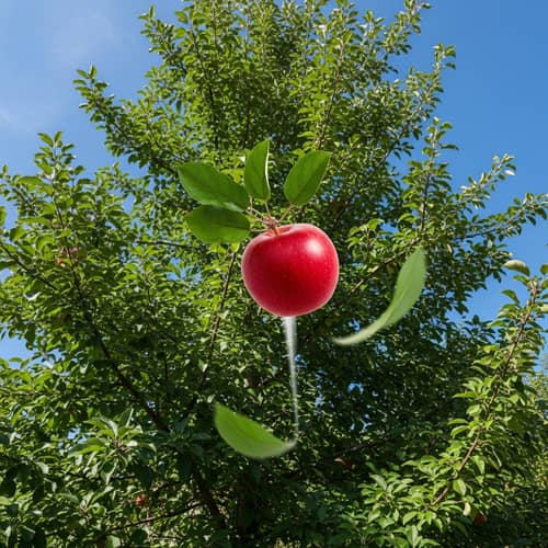 Vivid Image of a Freshly Ripened Apple Falling from Tree