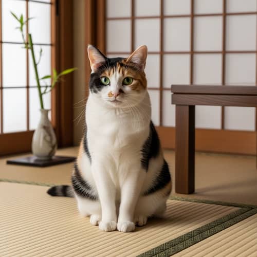 Japanese Cat on Tatami Mat - Authentic Japanese Culture