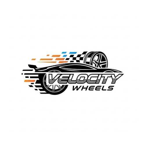 Velocity Wheels | Car Shop Logo Design for Speed Enthusiasts