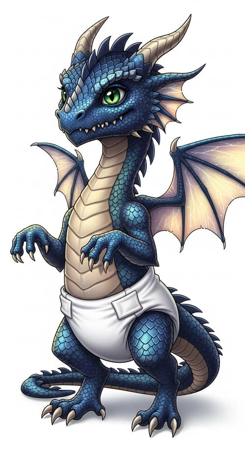 Playful Dragon in White Diaper | Mythical Creature Fantasy