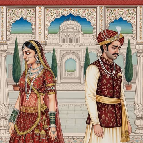 Traditional Rajasthani Painting: Troubled Indian Couple in Marital Crisis