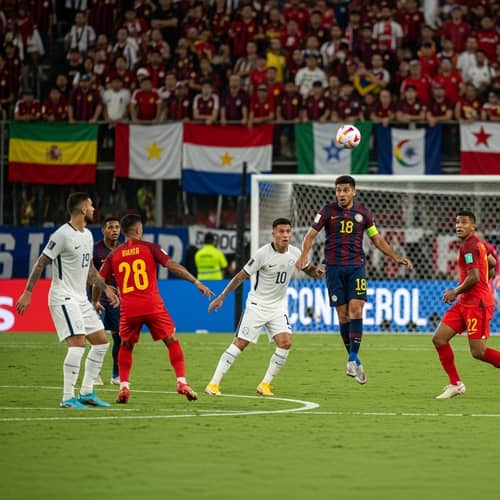 CONMEBOL Football Match Scene: Diverse Players in Action