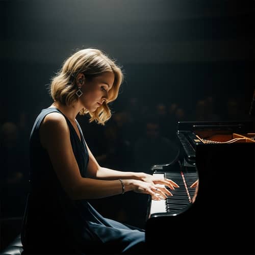 Olivia Altair Pianist Performing in Stylish Formal Gown