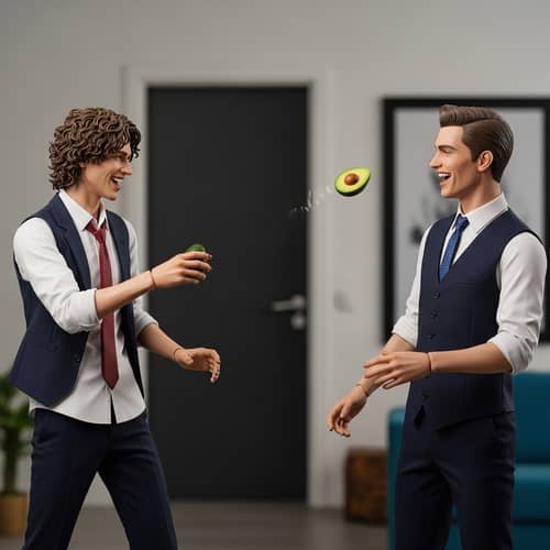 Playful Avocado Tossing in Modern Bright Room