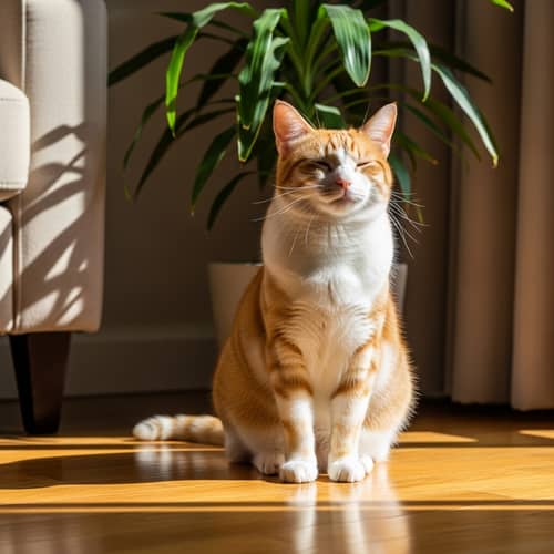 Silky Orange and White Domestic Cat in Cozy Living Room