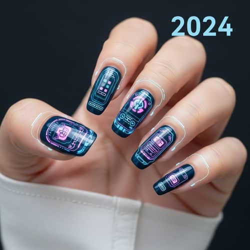 Futuristic Manicure Concept 2024: High-Tech Nails & Holographic Patterns