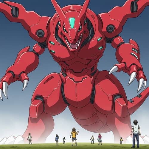 Giant Red Digimon Imposing Presence