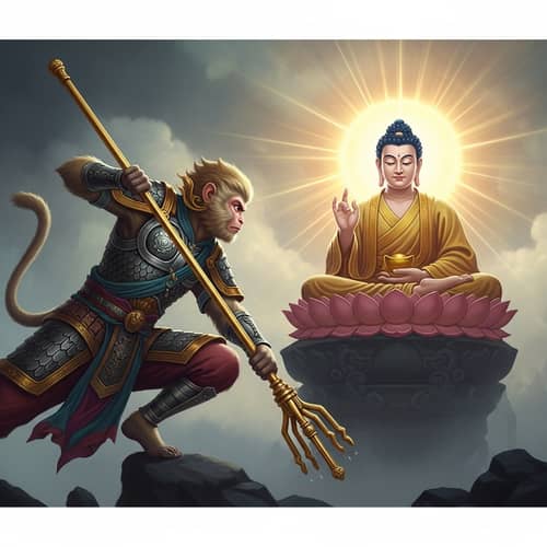 Mythical Monkey Warrior Versus Revered Religious Figure