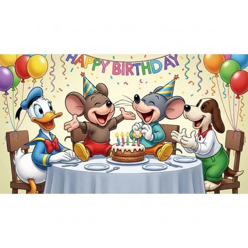 Mickey Mouse Birthday Party Scene with Friends