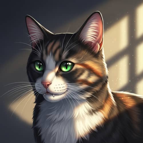 Exquisite Tortoiseshell Cat Digital Art | Vivid Colors & Emerald Eyes