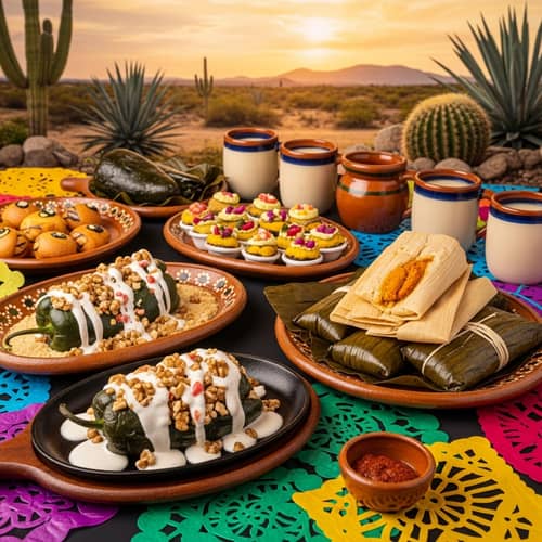 Traditional Eastern Mexican Dishes - Sizzling Chiles en Nogada & Tamales Veracruzanos