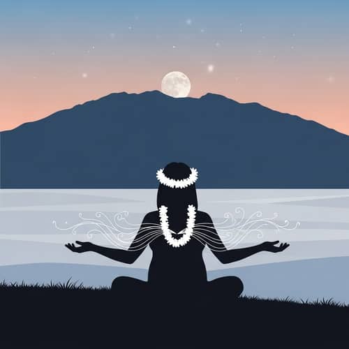 Mauna Kea Mountain Silhouette with Pregnant Woman and Full Moon