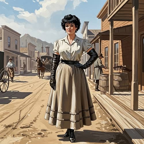 Caucasian Woman in 19th Century Western Village - Gouache Painting Sketch